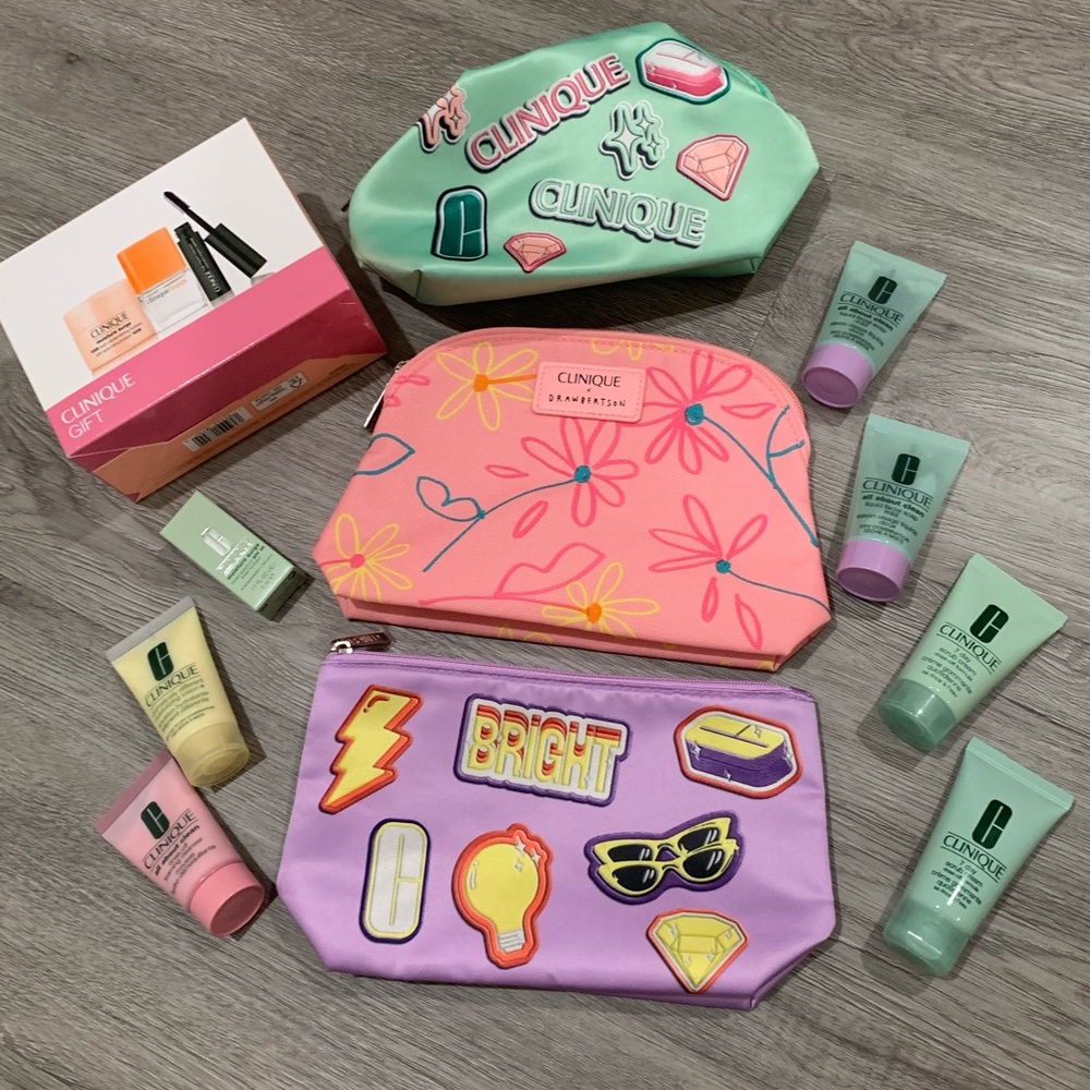 Clinique Colorful Cosmetic Bag Trio and Skincare Samples